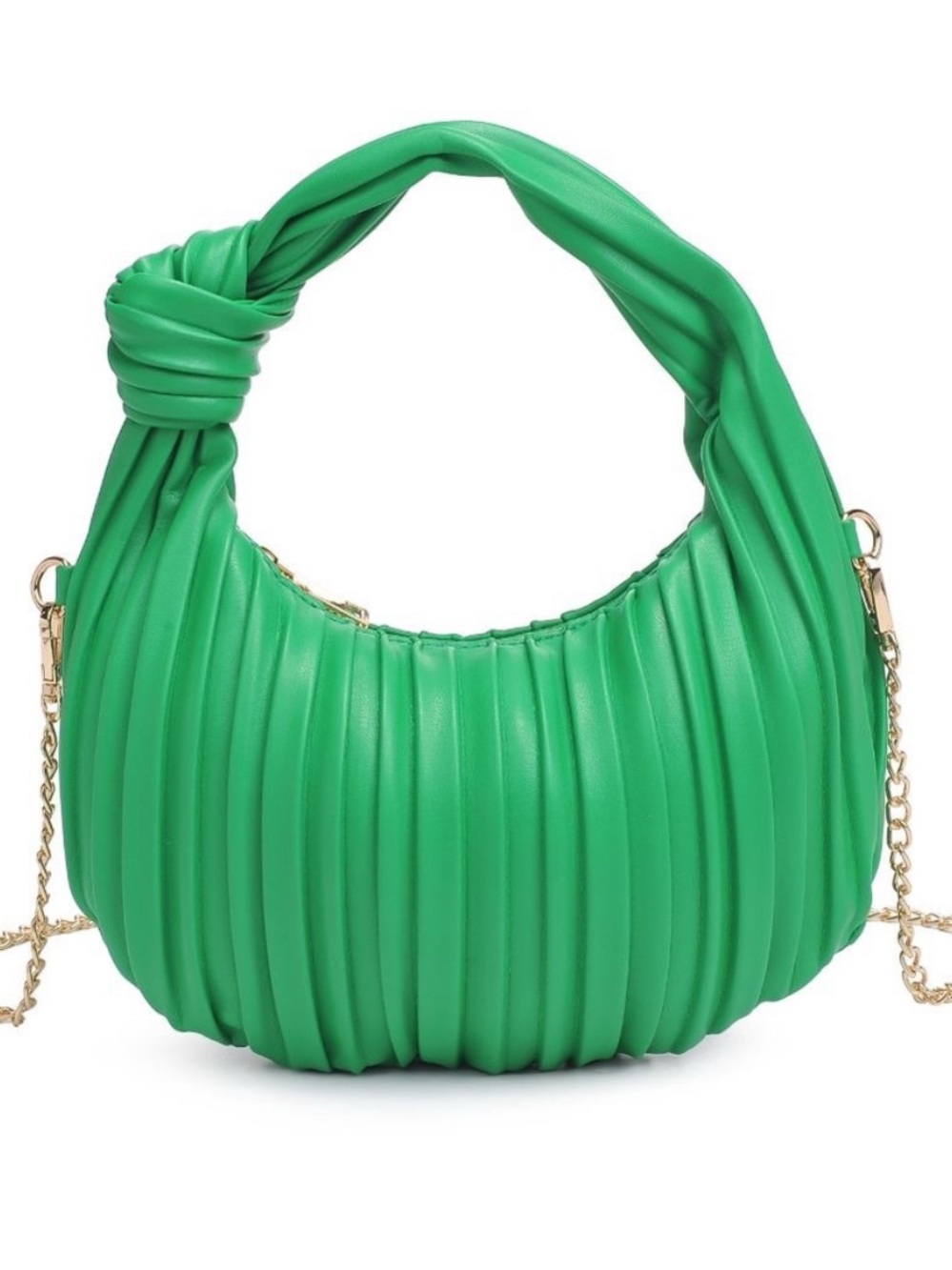 Green Knotted Handle Pleated Hobo Bag Women’s Shoulder Bag